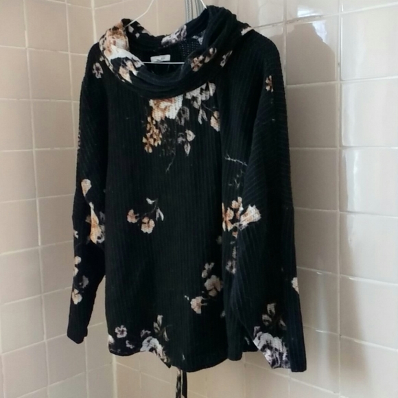 Maurices Sweaters - Cowl Neck Black Floral Sweater